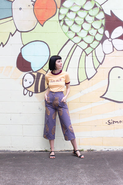 Golden Banksia Hand Printed Jeans - Handmade by Alice