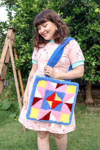 Patchwork Tuilt Bag - Blue Tote