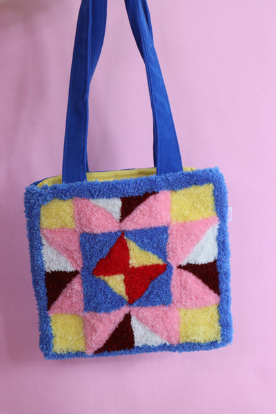 Patchwork Tuilt Bag - Blue Tote