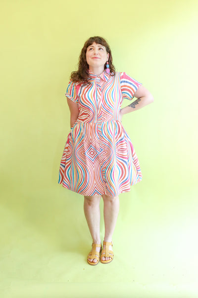 Retro Swirl Button Up Dress