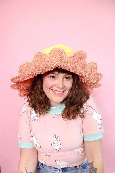 Big Reversible Flower Hat - Peachy Pink