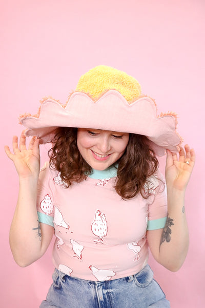 Big Reversible Flower Hat - Peachy Pink