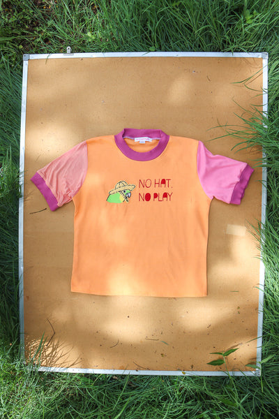 No Hat No Play Tshirt - Pastel Orange + Pink