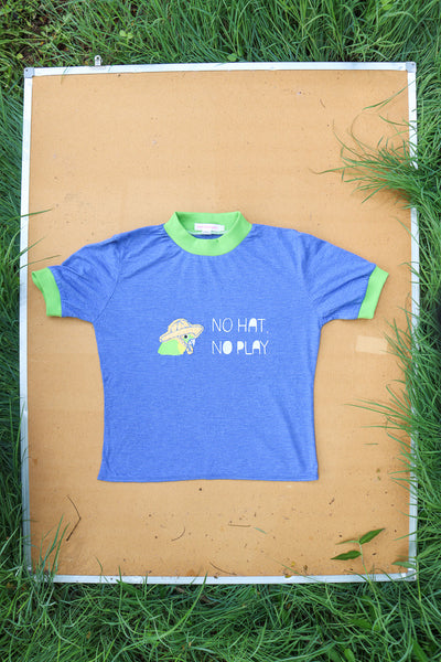 No Hat No Play Tshirt - Blue Stripe + Green