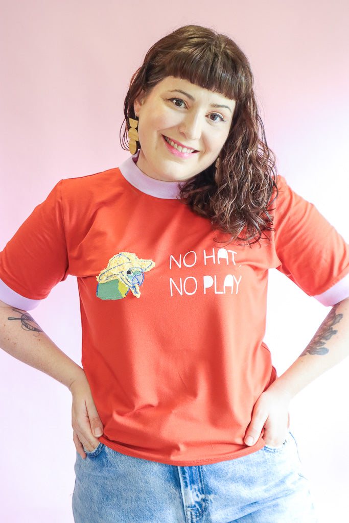 No Hat No Play Tshirt - Rust + Lilac