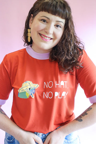 No Hat No Play Tshirt - Rust + Lilac