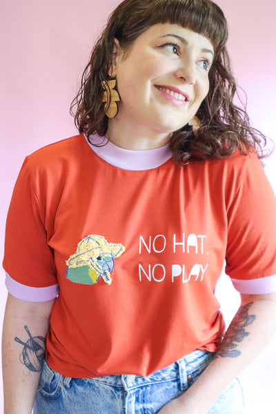 No Hat No Play Tshirt - Rust + Lilac