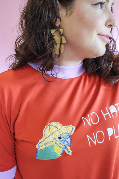 No Hat No Play Tshirt - Rust + Lilac