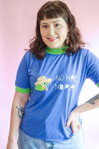 No Hat No Play Tshirt - Blue Stripe + Green