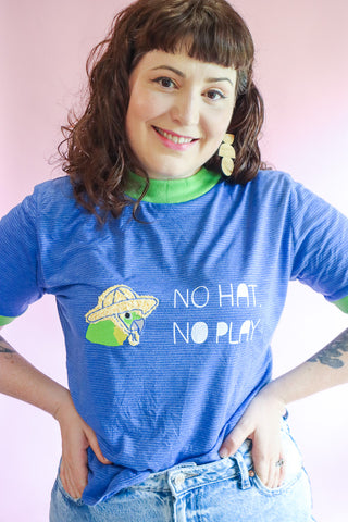 No Hat No Play Tshirt - Blue Stripe + Green