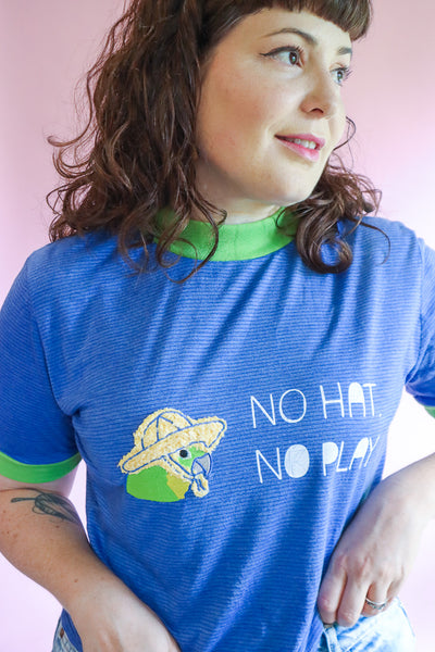 No Hat No Play Tshirt - Blue Stripe + Green