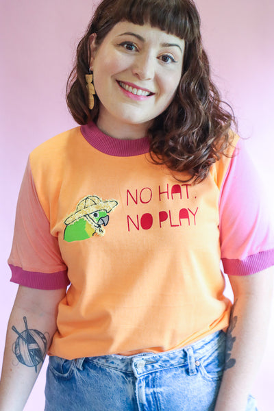 No Hat No Play Tshirt - Pastel Orange + Pink