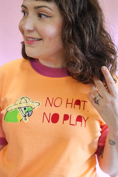 No Hat No Play Tshirt - Pastel Orange + Pink