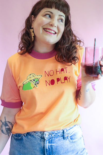 No Hat No Play Tshirt - Pastel Orange + Pink