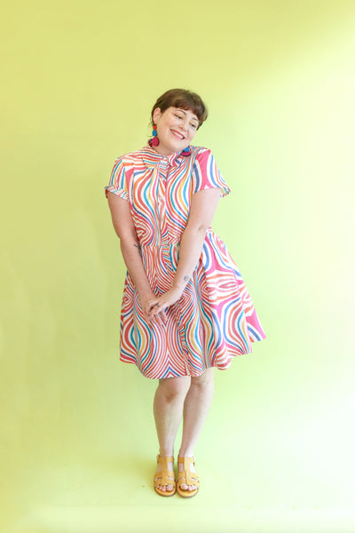 Retro Swirl Button Up Dress