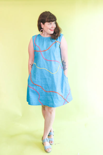 Ric Rac Shift Dress - Blue Skies