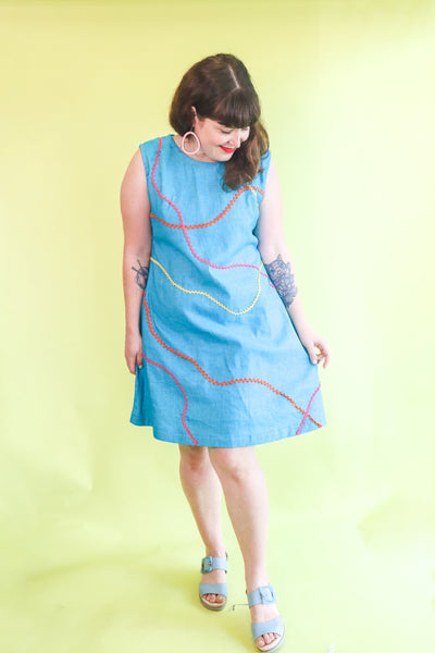 Ric Rac Shift Dress - Blue Skies