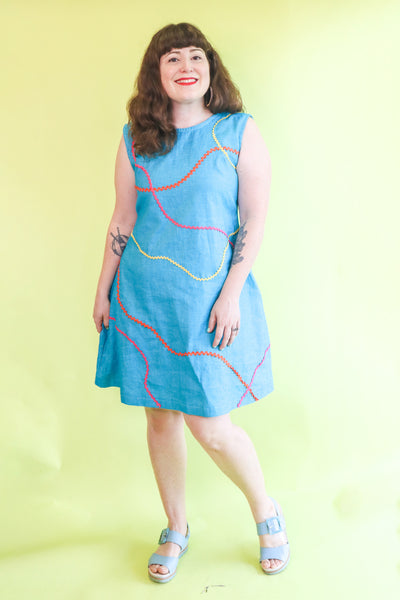 Ric Rac Shift Dress - Blue Skies