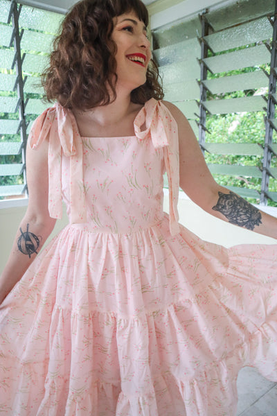 Vintage Quilt Tiered Dress - Pink Floral - One of Two
