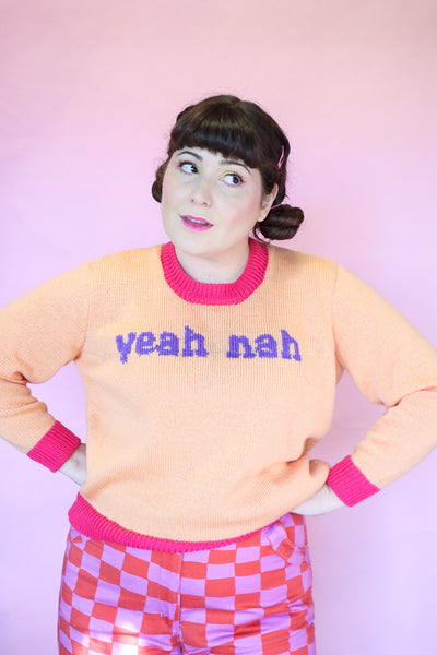 Yeah Nah Jumper - Apricot Sherbert