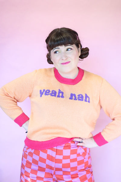 Yeah Nah Jumper - Apricot Sherbert