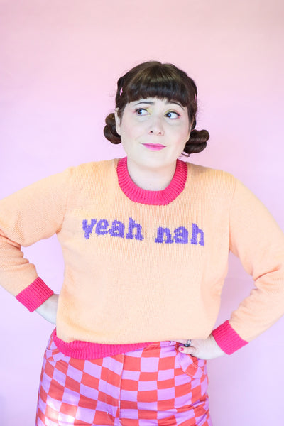 Yeah Nah Jumper - Apricot Sherbert