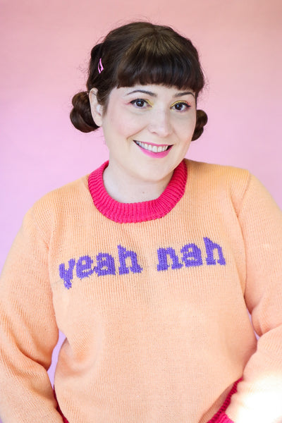 Yeah Nah Jumper - Apricot Sherbert